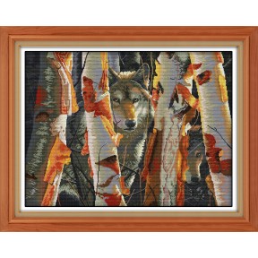 Волки в лесу Набор для вышивания крестом с печатной схемой на ткани Joy Sunday D064