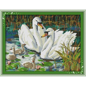 Семья лебедей Набор для вышивания крестом с печатной схемой на ткани Joy Sunday D248