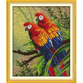 Два попугая Набор для вышивания крестом с печатной схемой на ткани Joy Sunday D439