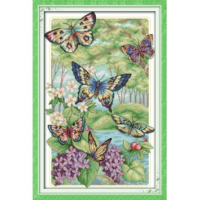 Бабочки летают Набор для вышивания крестом с печатной схемой на ткани Joy Sunday D645