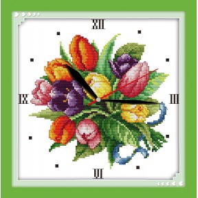 Годинник з тюльпанами Набір для вишивання хрестиком з друкованою схемою на тканині Joy Sunday G355