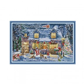 Рождественский котедж Набор для вышивания крестом с печатной схемой на ткани Joy Sunday FA334