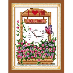 Весенний сад-часы Набор для вышивания крестом с печатной схемой на ткани Joy Sunday G033