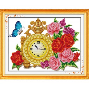 Рожева ваза-годинник Набір для вишивання хрестиком з друкованою схемою на тканині Joy Sunday G068