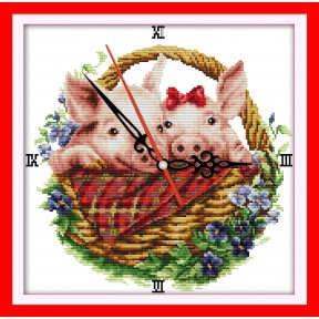 Свиньи -часы Набор для вышивания крестом с печатной схемой на ткани Joy Sunday G221