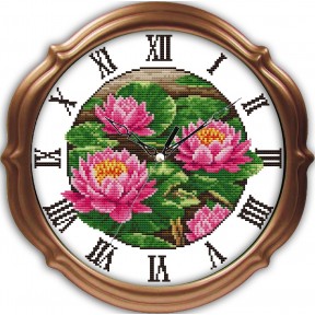 Рожевий лотос-годинник Набір для вишивання хрестиком з друкованою схемою на тканині Joy Sunday G323