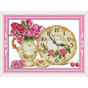 Ваза с розами-часы Набор для вышивания крестом с печатной схемой на ткани Joy Sunday G348