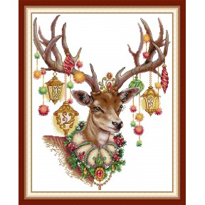 Рождественский олень Набор для вышивания крестом с печатной схемой на ткани Joy Sunday DA312