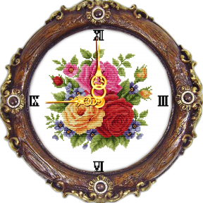 Три розы-часы Набор для вышивания крестом с печатной схемой на ткани Joy Sunday G028